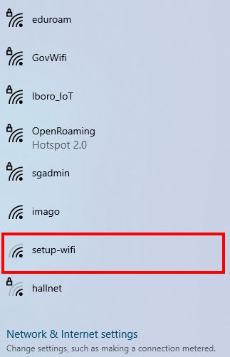 Windows settings with list of available networks